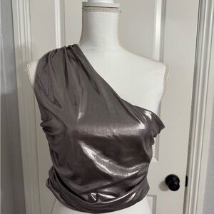 Silver/ Gray One-Shoulder Top